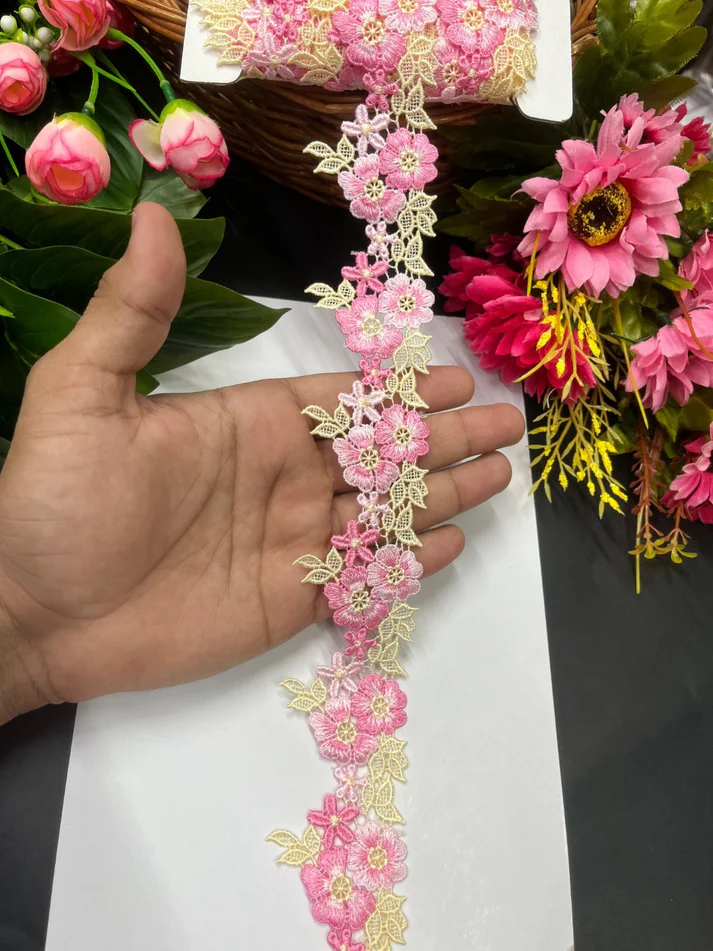 Multicoloured Imported Cotton Lace - Pink